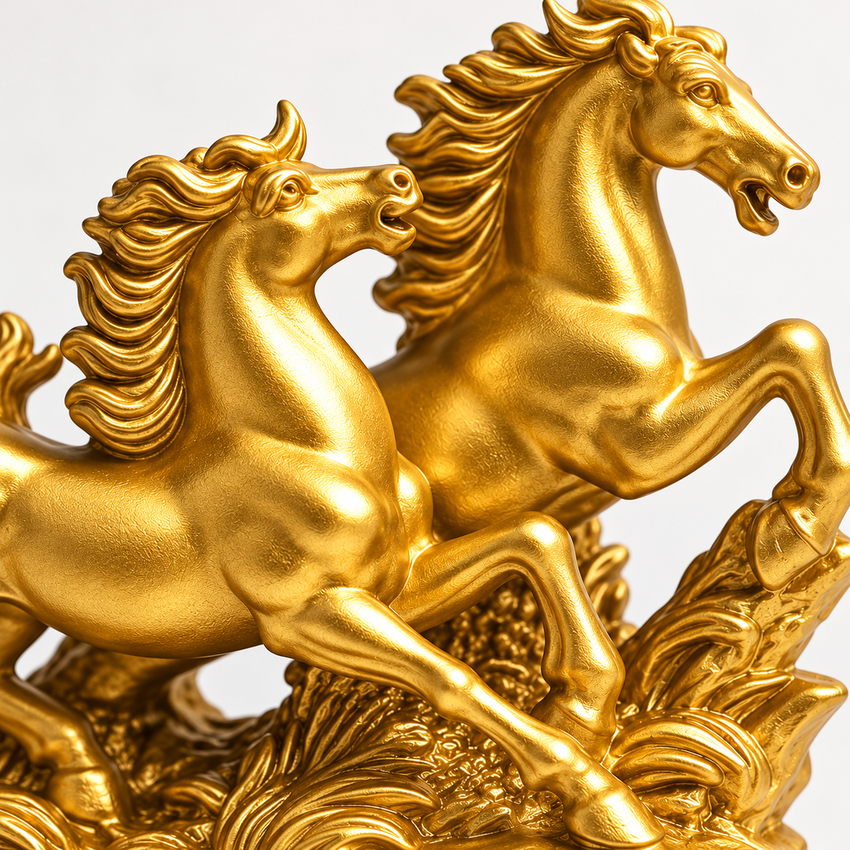 Radiant Golden Running Horses Pair Resin Sculpture Vastu Remedy for Prosperity, Opportunity Attraction and Business Growth for Office Desk, Living Room and Home Decor | 20 x 8 x 16 cm | 550 gm