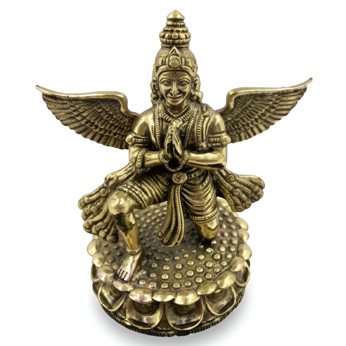 Garud Dev brass idol front view isolated on white background