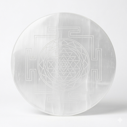 Shree Yantra Selenite Plate – Vastu Remedy for Wealth Attraction | Prosperity Abundance | 3 Inch