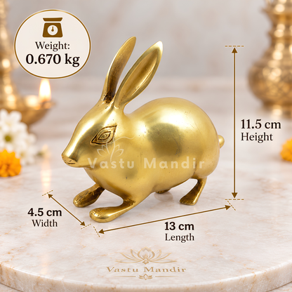 Golden Rabbit Brass Idol – Auspicious Vastu Remedy for Wealth Attraction & Prosperity | Ideal for North Direction, Office Desk & Home Entrance | 13 x 4.5 x 11.5 cm | 670 g
