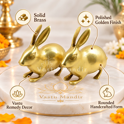 Golden Rabbit Brass Idol – Auspicious Vastu Remedy for Wealth Attraction & Prosperity | Ideal for North Direction, Office Desk & Home Entrance | 13 x 4.5 x 11.5 cm | 670 g