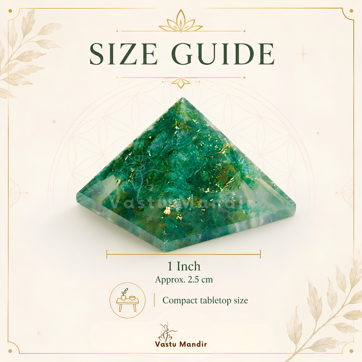 Green Aventurine Orgone Pyramid, orgonite – side profile showing the pyramid height and slope