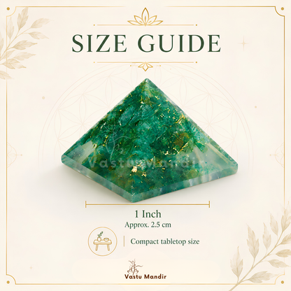 Green Aventurine Orgone Pyramid, orgonite – side profile showing the pyramid height and slope