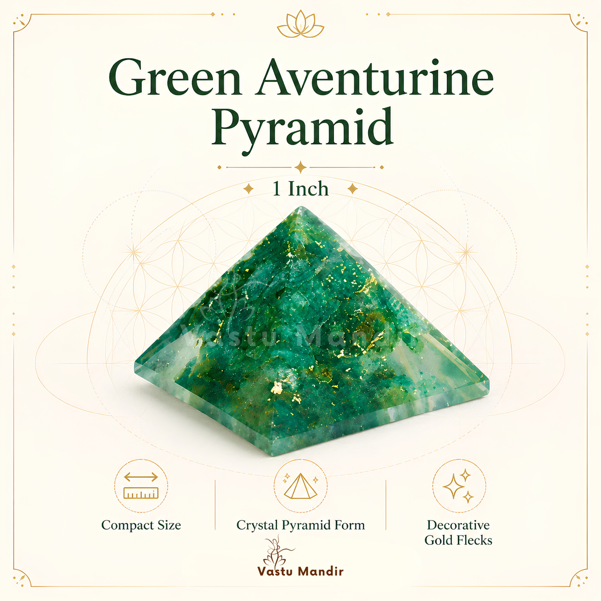 Green Aventurine Orgone Pyramid, orgonite – front-right angled view showing the opposite side