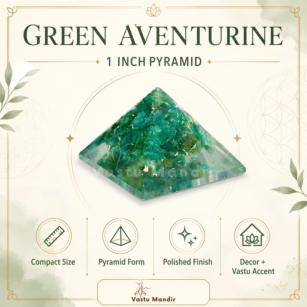 Green Aventurine Orgone Pyramid, orgonite – detail view of the base and layered construction