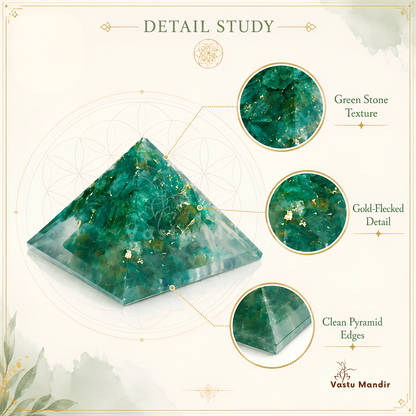 Green Aventurine Orgone Pyramid, orgonite – close-up showing the surface finish and edges