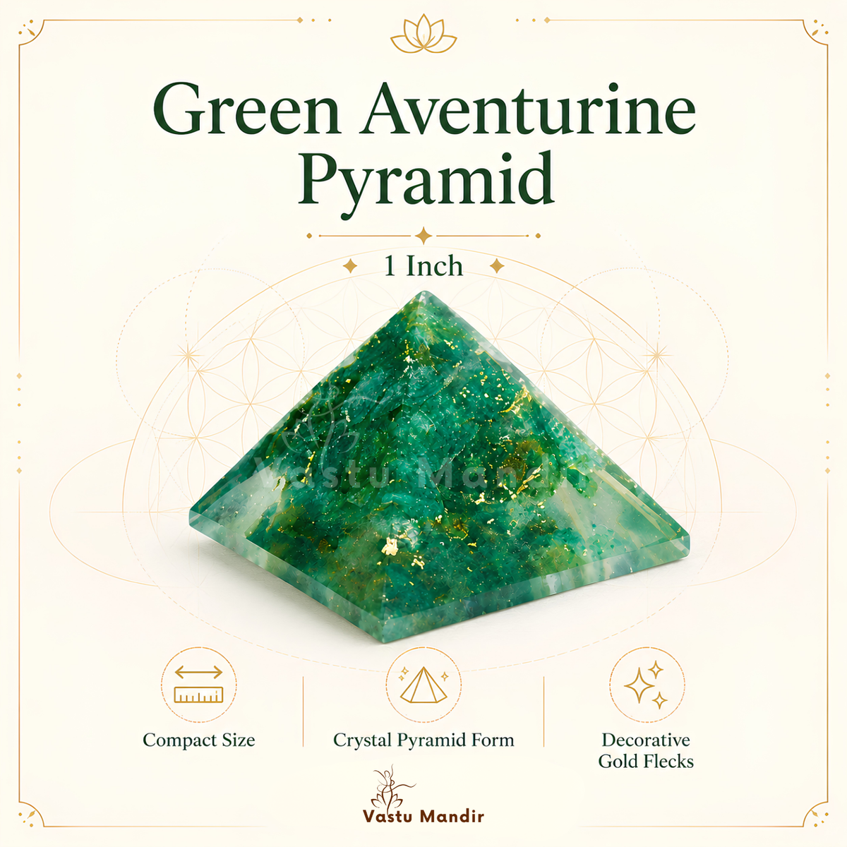 Green Aventurine Orgone Pyramid, orgonite – top-down view showing the apex and square base