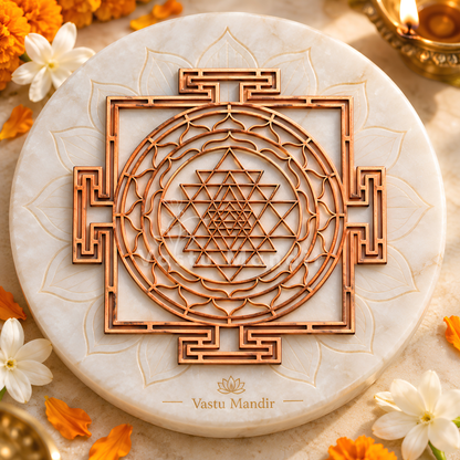 Pure Solid Brass & Copper Shri Yantra Plate for Vastu Remedy, Wealth, Prosperity & Vastu Correction — Sacred Geometry Lakshmi Yantra for Puja Room, Office, Brahmasthan & Financial Growth