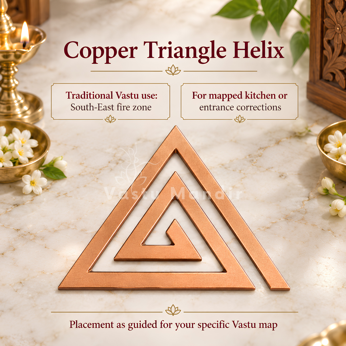 Copper Triangle Helix – Vastu Remedy for South-East Direction Correction | Kitchen & Main Door Balance | 4 & 6 Inch