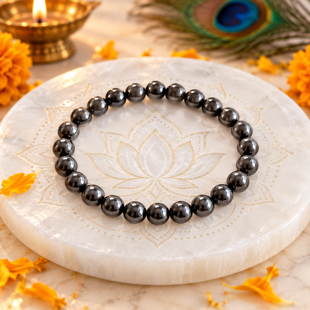 Natural Hematite Crystal Bracelet – Vastu Remedy for Grounding & Laser Focus | 8mm Beads
