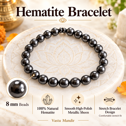 Natural Hematite Crystal Bracelet – Vastu Remedy for Grounding & Laser Focus | 8mm Beads