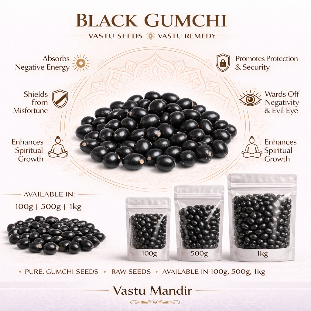 Black gumchi seeds with their benefits and packaging options on a white background.