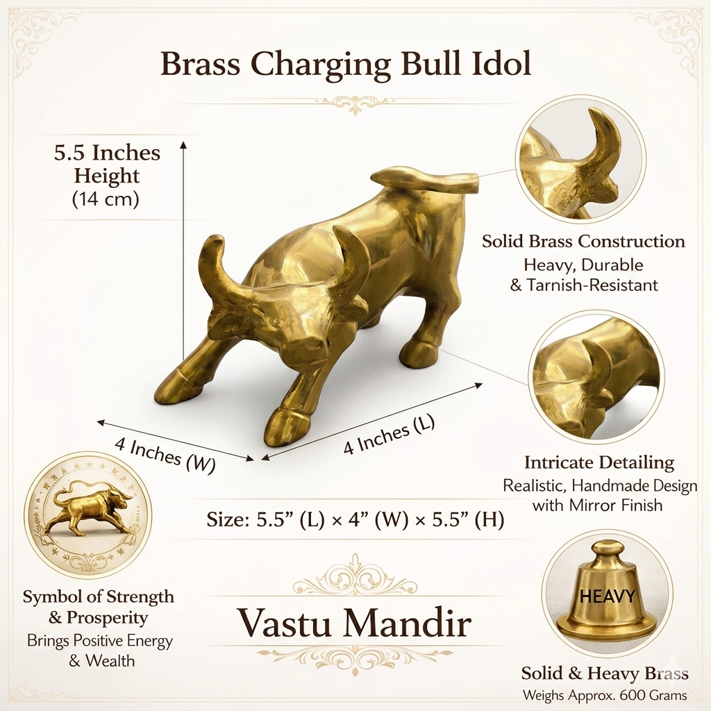 Brass Charging Bull Idol Vastu Remedy for South West Wealth Activation, Career Momentum and Financial Growth for Office Desk and Business Success | 14 x 10 x 10 cm | 520 gm