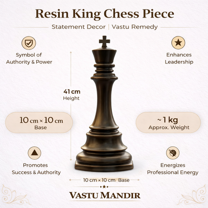 Resin king chess piece with features and dimensions on a white background