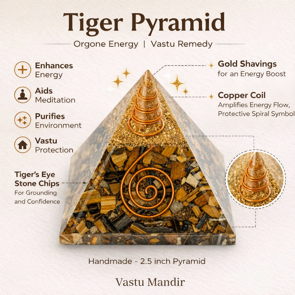 Tiger Pyramid with orgone energy and vastu remedy properties on a white background