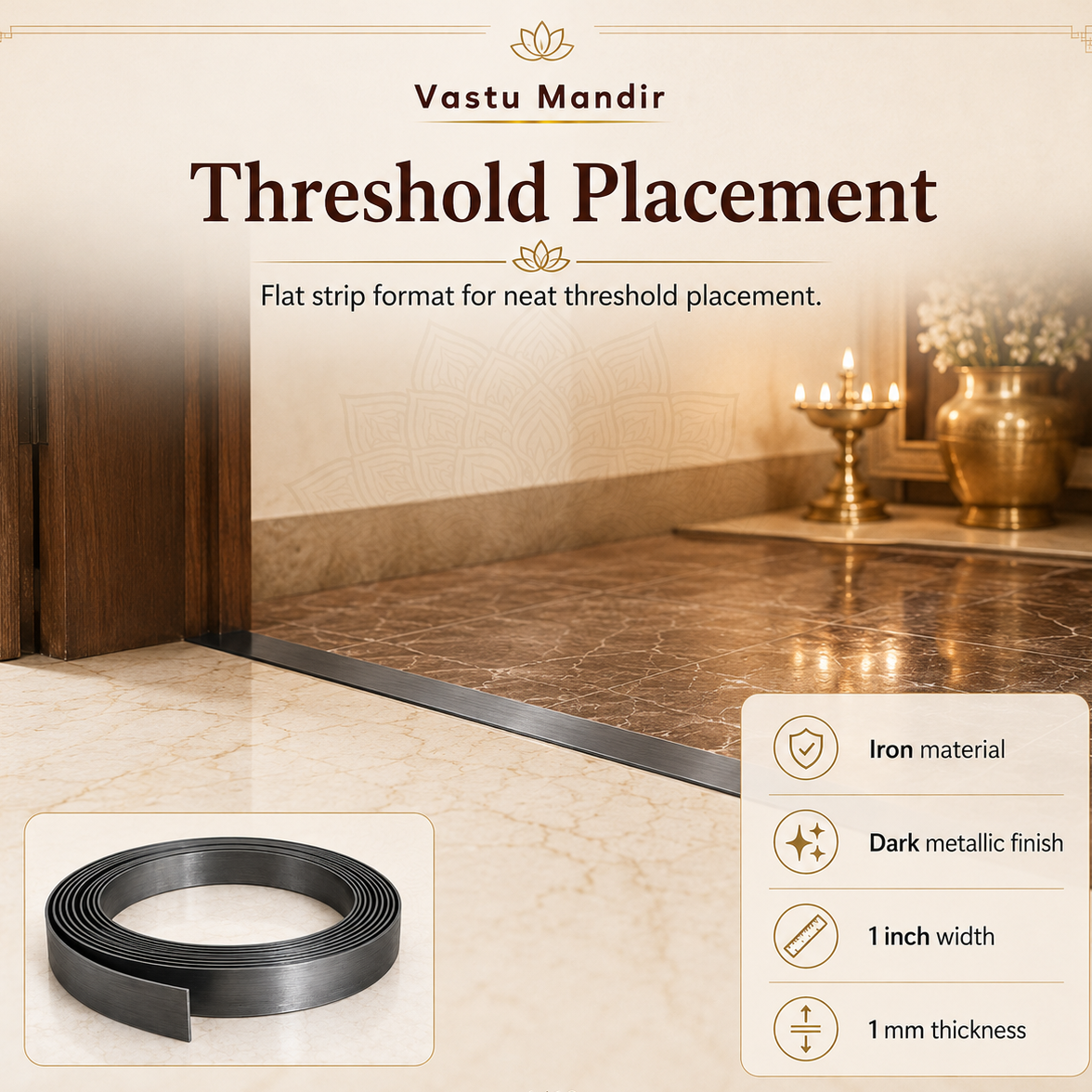 Heavy-Duty Iron Metal Strip – Vastu Remedy for Fire Zone & Structural Corrections | Ideal for Extensions, Toilets & Door Thresholds | 0.5 & 1 mm Thickness | 8-100 Ft Lengths
