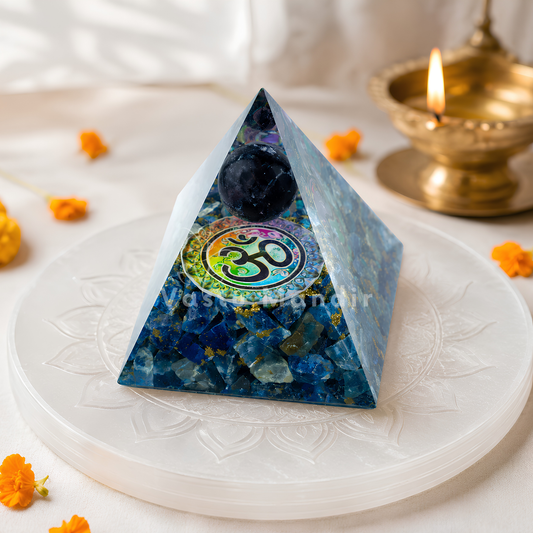 Lapis Lazuli Ball (Sphere) Orgonite Pyramid Vastu Remedy for North East Dosh Correction, Communication Flow and Mental Clarity for Home and Office Placement | 6.5 cm | 130 g