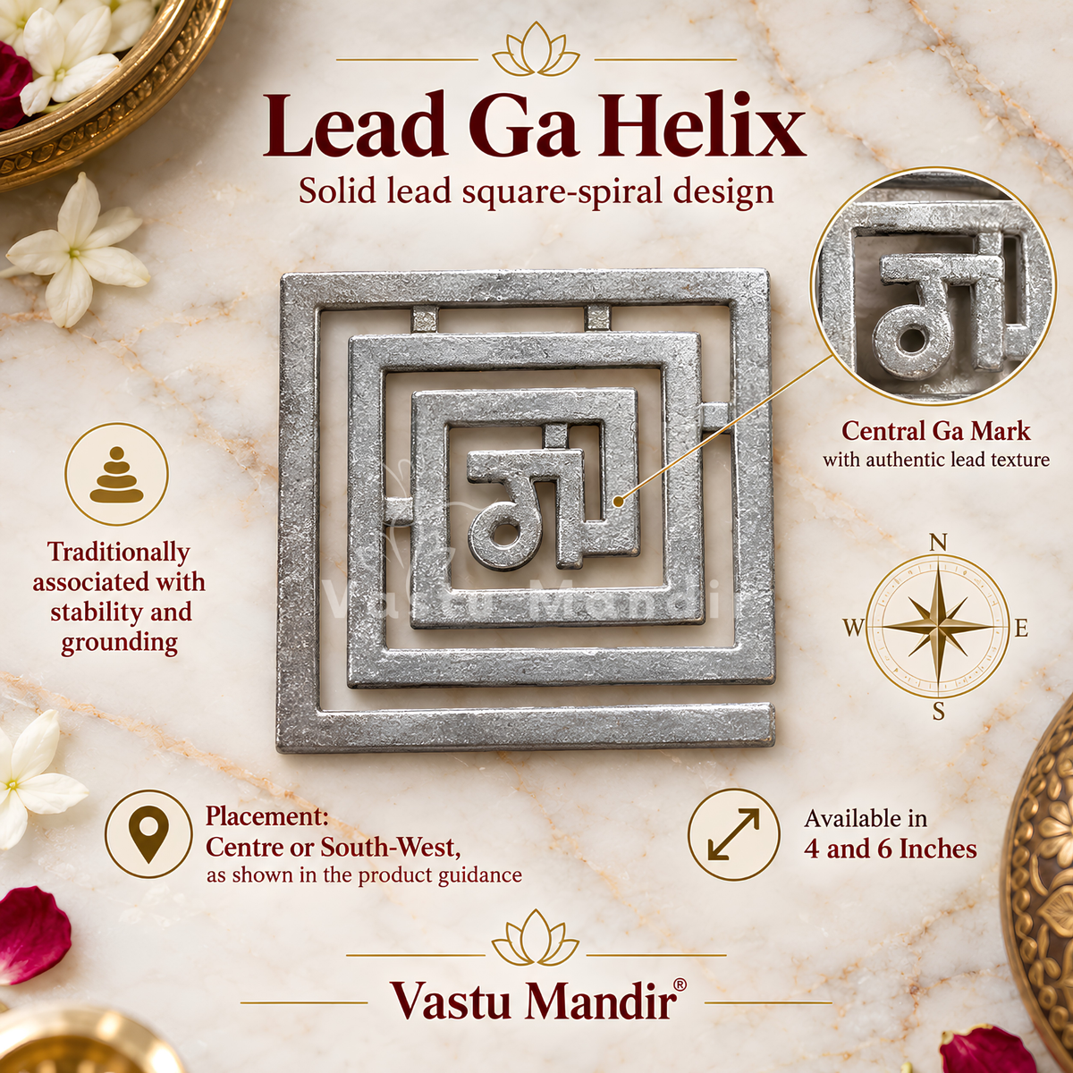 Lead Ga Helix – Vastu Remedy for South-West Direction Correction | Earth Element Support | 4 Inch & 6 Inch