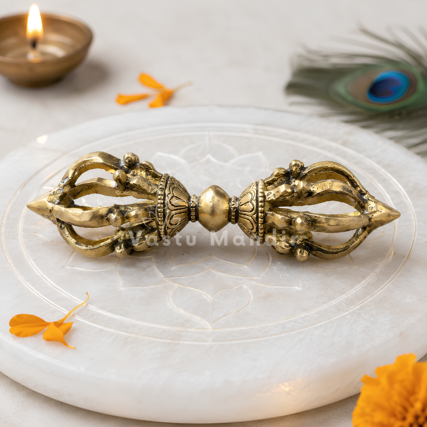 Brass Vajra Dorje Ritual Tool Vastu Remedy for Protection, Tibetan Meditation and Home Temple Energy 15.7 x 4 cm | 290 gm
