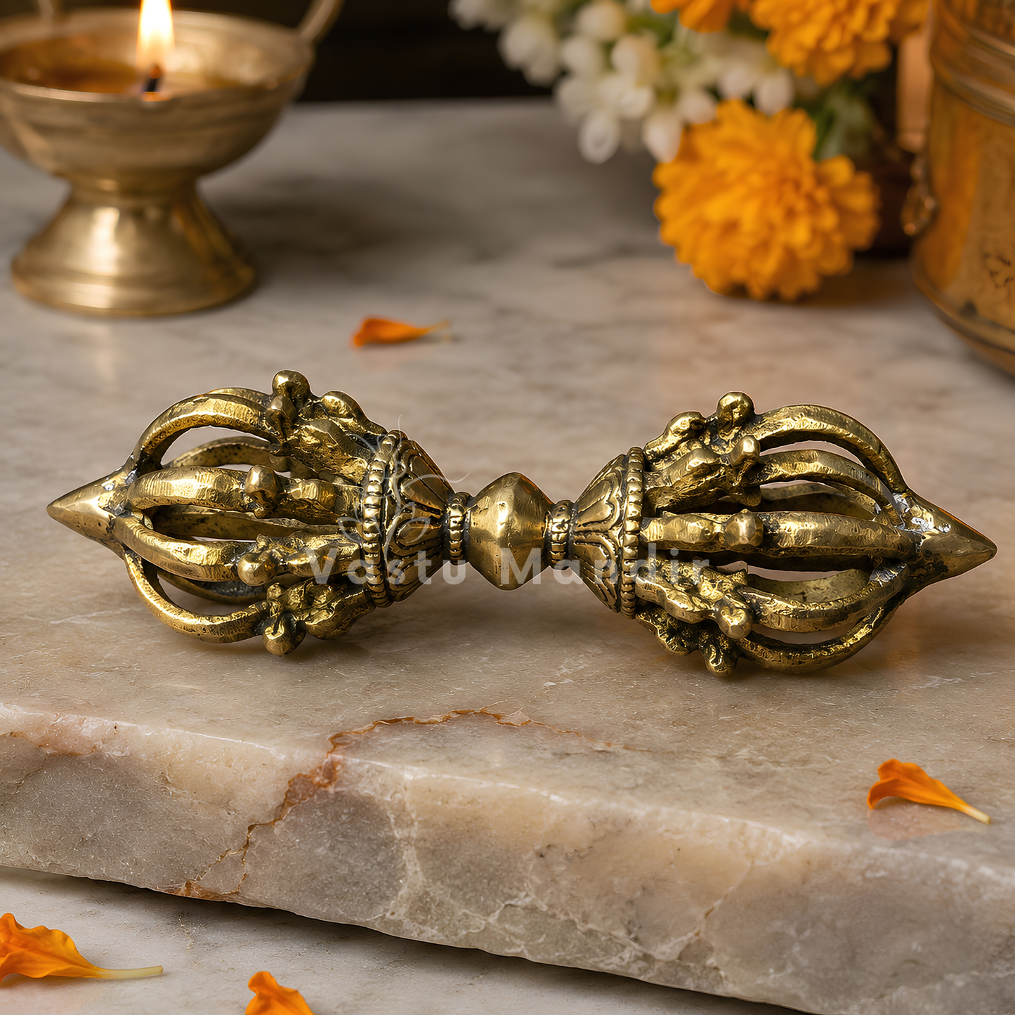 Brass Vajra Dorje Ritual Tool Vastu Remedy for Protection, Tibetan Meditation and Home Temple Energy 15.7 x 4 cm | 290 gm
