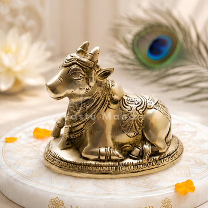 Handcrafted Pure Brass Nandi Bull Vastu Remedy Idol for Business Stability and South-West Directional Alignment | 14 × 7.5 × 11 cm | 0.9 kg