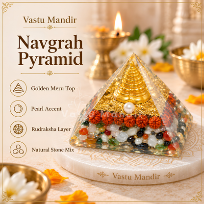 Navgrah Pyramid Vastu Remedy for Astro-Vastu Balance, Health, Wealth and Relationship Harmony for Home, Office and Zodiac Energy Support | 8 cm | 160 g
