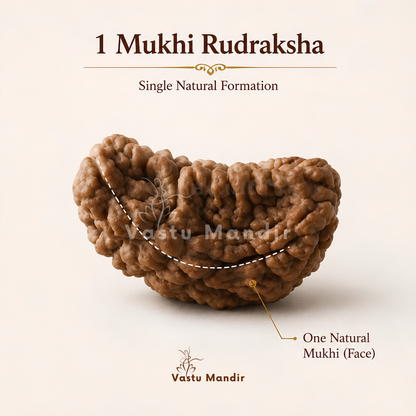 Certified 1 Mukhi Half Moon Rudraksha – Vastu Remedy for Leadership & Spiritual Enlightenment | Ideal for Crown Chakra & Top Floor Altars
