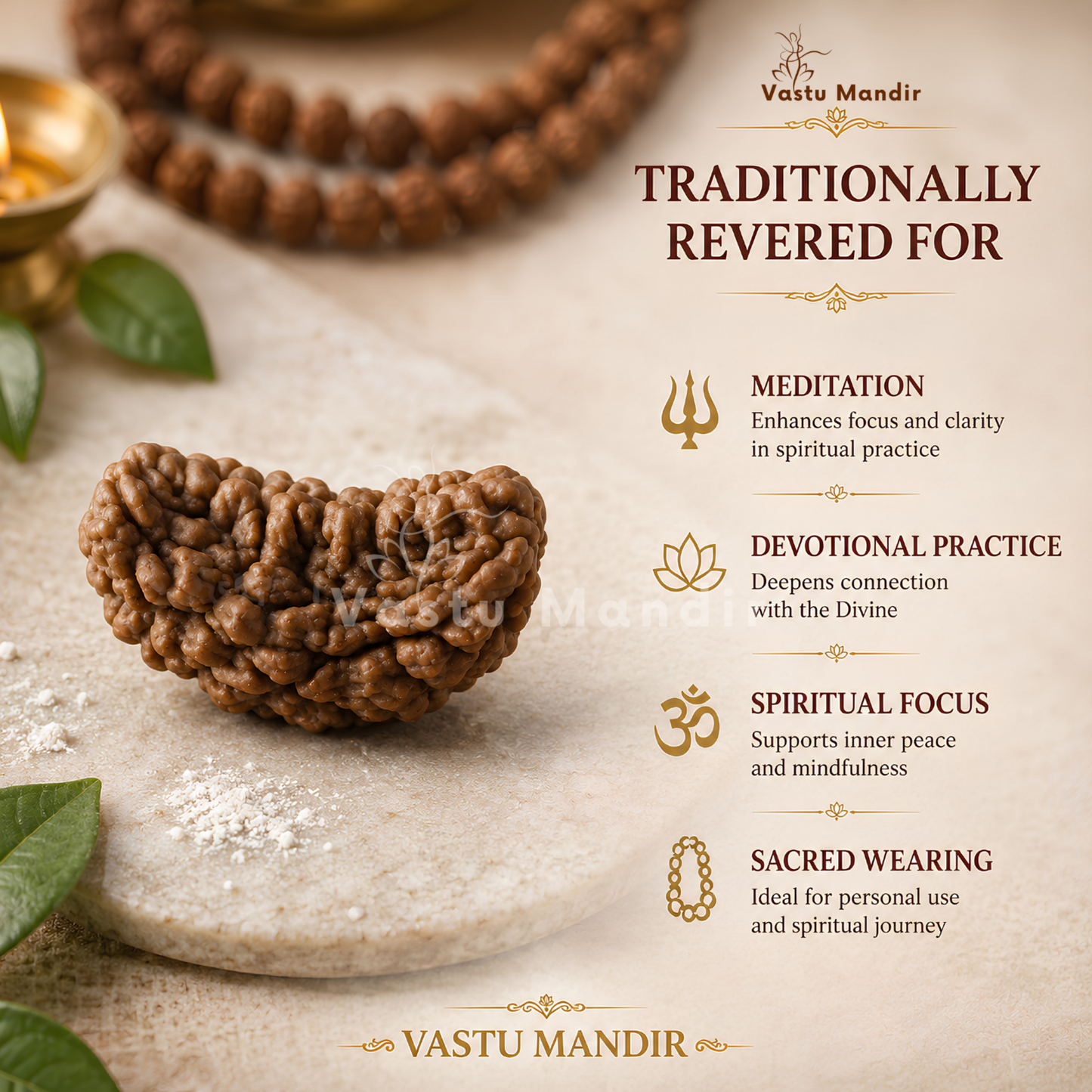 Certified 1 Mukhi Half Moon Rudraksha – Vastu Remedy for Leadership & Spiritual Enlightenment | Ideal for Crown Chakra & Top Floor Altars