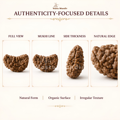 Certified 1 Mukhi Half Moon Rudraksha – Vastu Remedy for Leadership & Spiritual Enlightenment | Ideal for Crown Chakra & Top Floor Altars