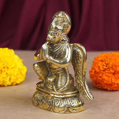 Brass Lord Garud Dev Ji Idol Vastu Remedy for Protection, Strength and Divine Authority for Home Temple, Office and Spiritual Decor | 9 cm | 360 g