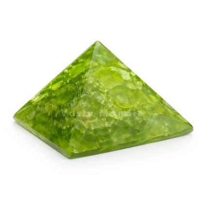 Peridot Orgone Pyramid, orgonite – additional angle showing the pyramid proportions