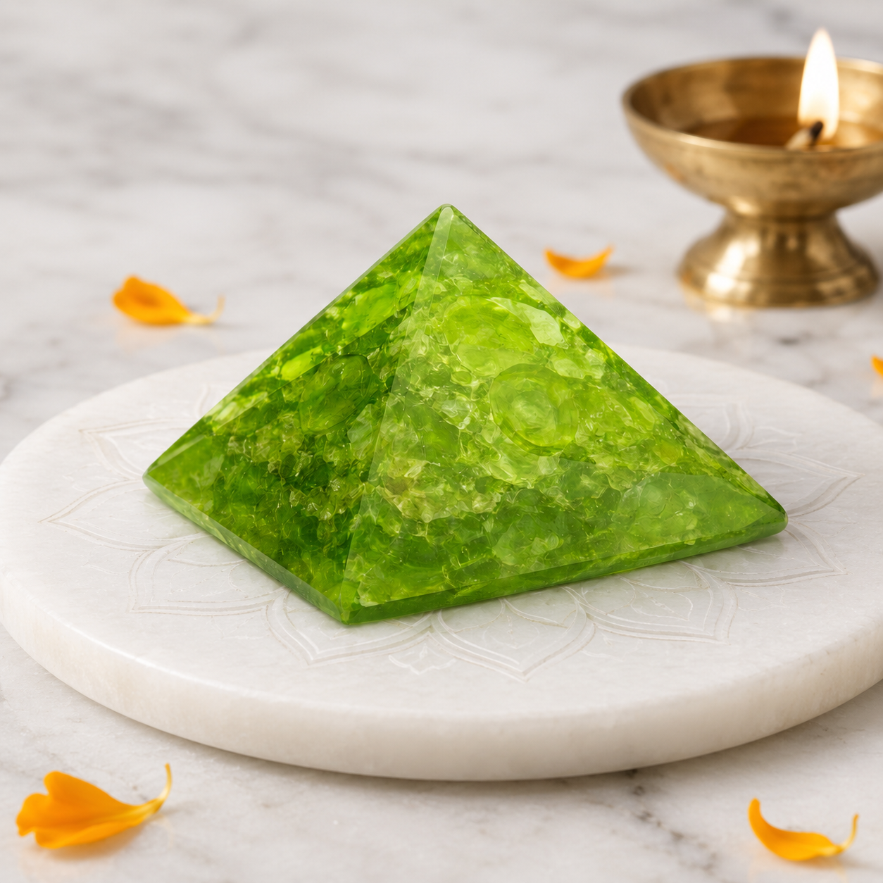 Peridot Orgone Pyramid | Vastu Remedy for Stress Relief, Abundance & Mental Clarity | 1 Inch | 20 g