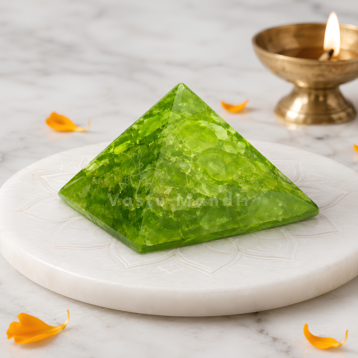 Peridot Orgone Pyramid, orgonite – main product view showing the complete pyramid
