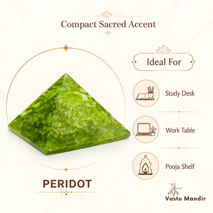 Peridot Orgone Pyramid, orgonite – alternate product view with the full pyramid visible