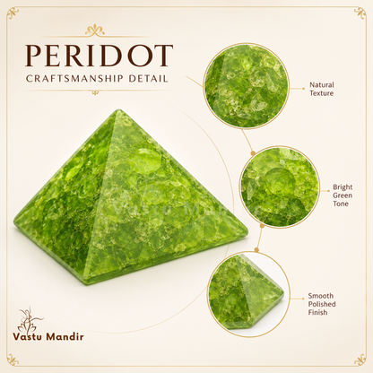 Peridot Orgone Pyramid, orgonite – top-down view showing the apex and square base