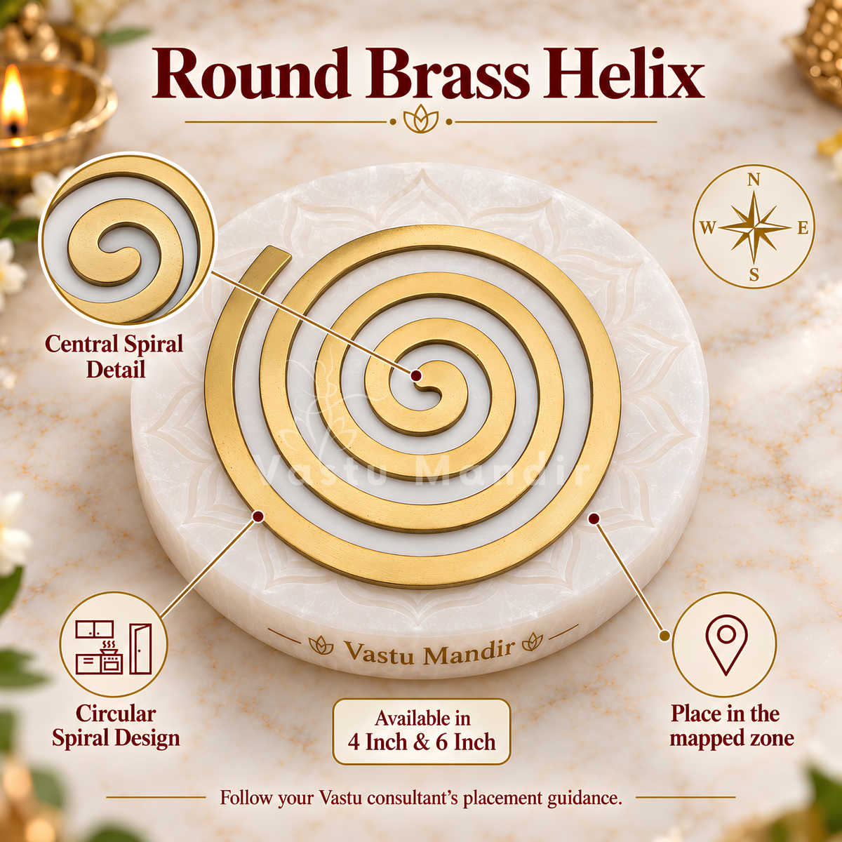 Brass Spiral Helix – Vastu Remedy for South Direction Defects | 4 & 6 Inch