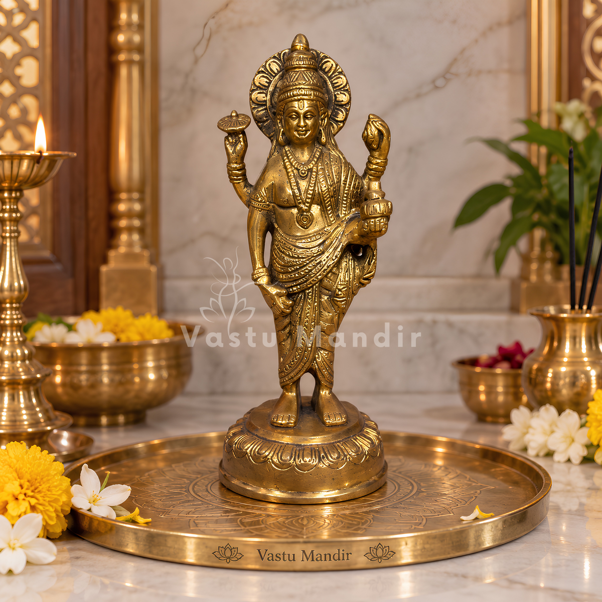Pure Brass Dhanvantri Ji Idol Vastu Remedy for Health, Healing and Positive Energy for Home and Office | 9 x 3.5 x 20 cm | 1.10 kg