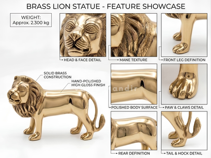 Brass Lion Idol Statue for Home, Office, Vastu Remedy & Decorative Showpiece | 22 × 15 cm | 2.300 kg