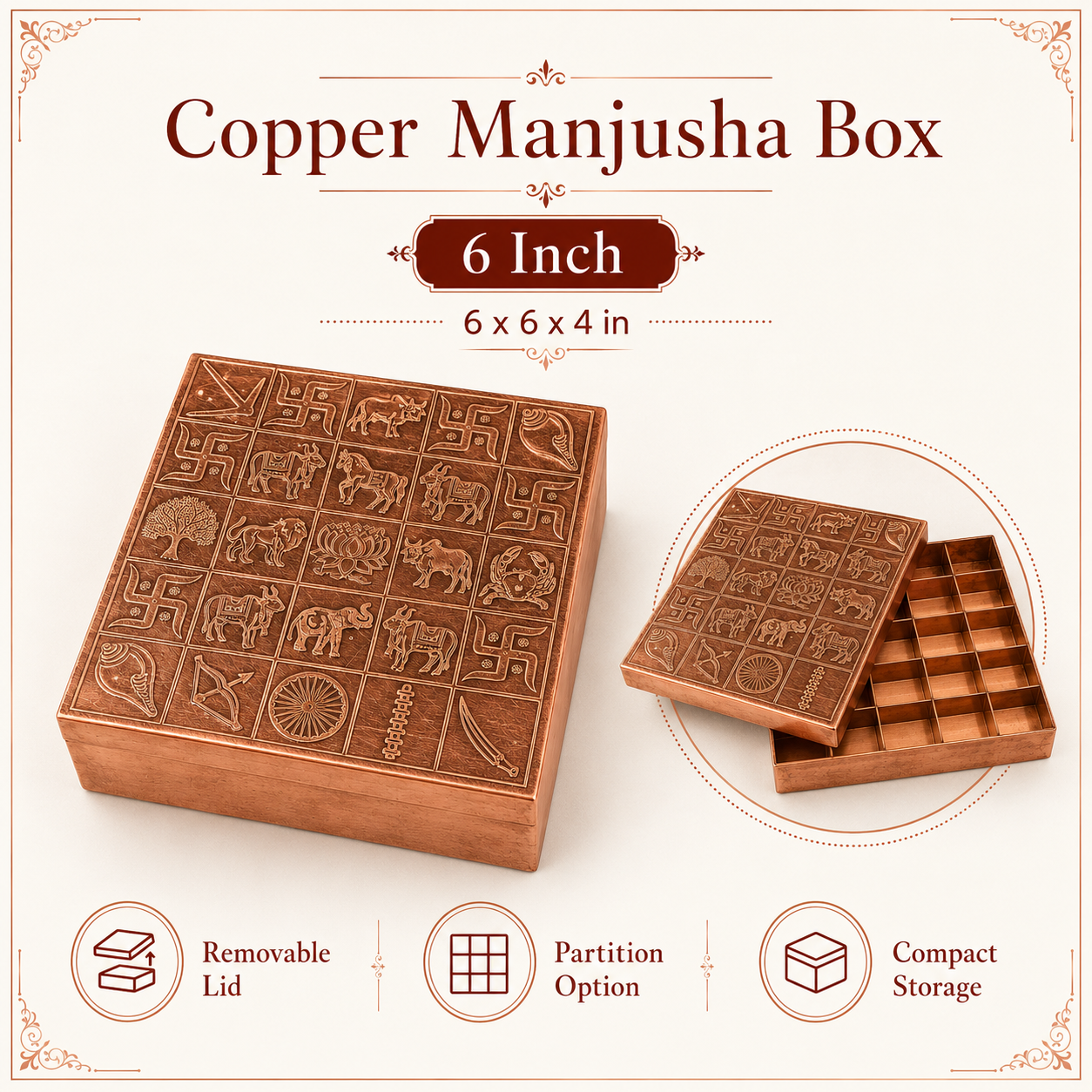 Pure Copper Manjusha Box | Vastu Remedy for Grid Correction & Energy Balancing | 6–9 Inch | 450–1100 g
