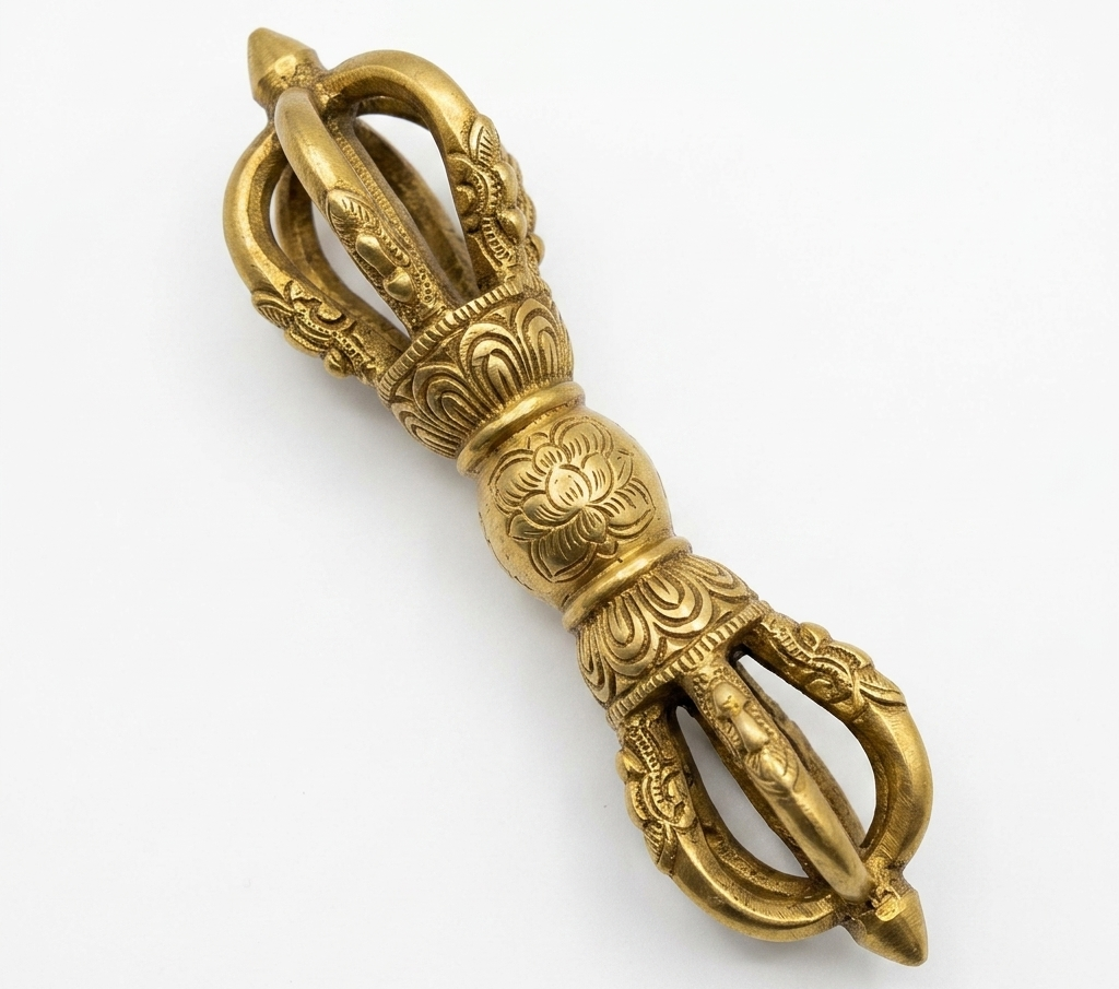 Pure Brass Vajra Idol on a white background
