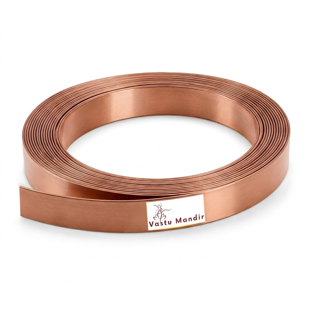 Roll of copper strip with 'Vastu Mandir' branding on a white background