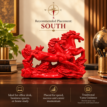 Dynamic 2 Red Running Horses Resin Sculpture Vastu Remedy for Speed, Success and Career Momentum | for Office Desk, Business Spaces and Home Decor | 21 x 16 cm | 385 g