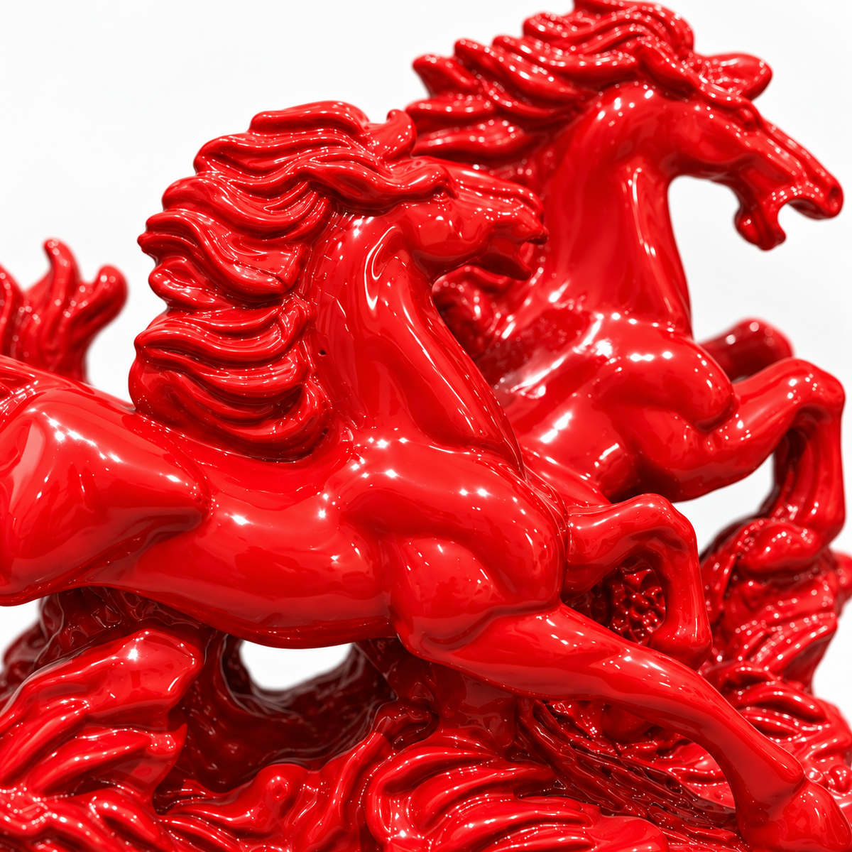 Dynamic 2 Red Running Horses Resin Sculpture Vastu Remedy for Speed, Success and Career Momentum | for Office Desk, Business Spaces and Home Decor | 21 x 16 cm | 385 g