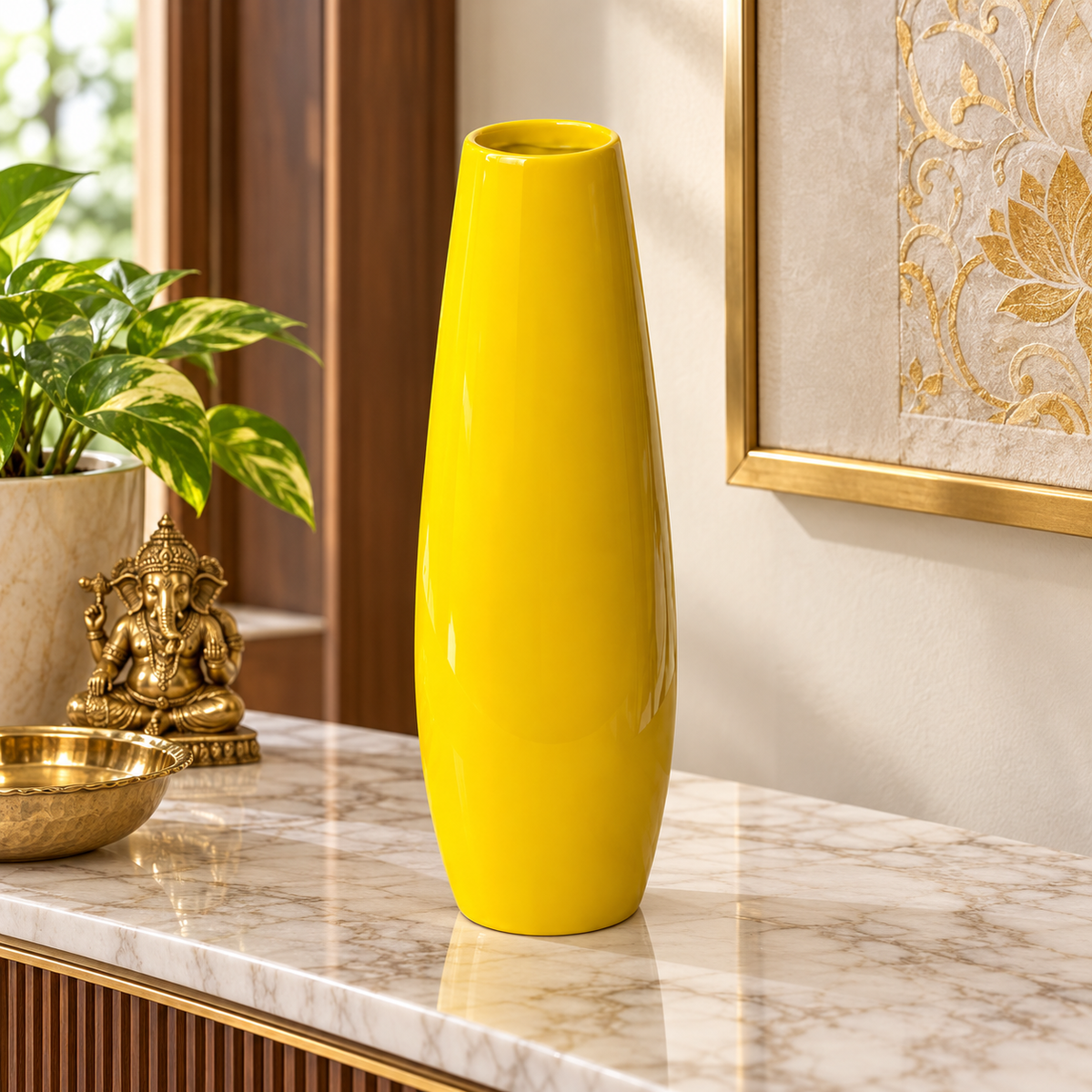 Yellow Resin Vase Sculpture Vastu Remedy for Financial Stability, and Expenditure Control for SSW Direction Placement in Home, Office and Living Spaces | 8 x 37 cm | 600 gm