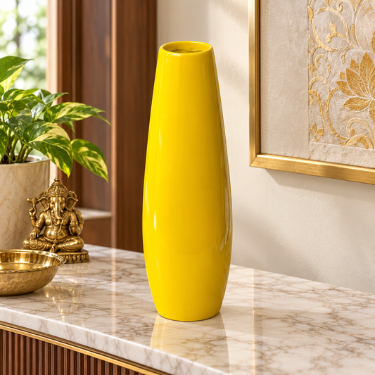 Yellow Resin Vase Sculpture Vastu Remedy for Financial Stability, and Expenditure Control for SSW Direction Placement in Home, Office and Living Spaces | 8 x 37 cm | 600 gm