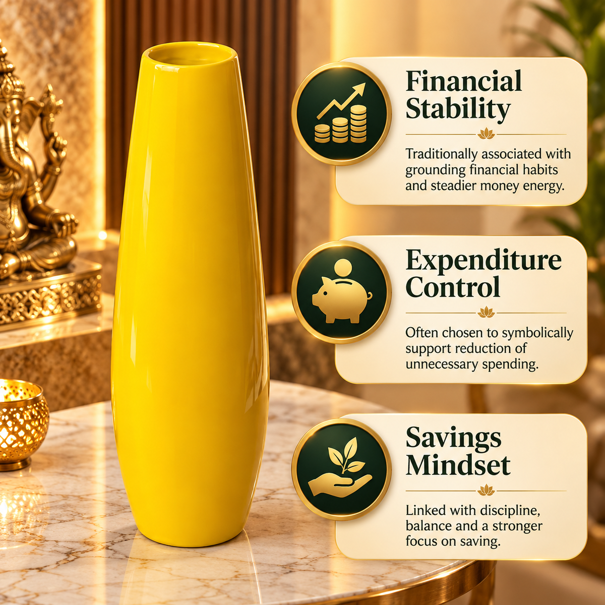 Yellow Resin Vase Sculpture Vastu Remedy for Financial Stability, and Expenditure Control for SSW Direction Placement in Home, Office and Living Spaces | 8 x 37 cm | 600 gm