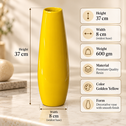 Yellow Resin Vase Sculpture Vastu Remedy for Financial Stability, and Expenditure Control for SSW Direction Placement in Home, Office and Living Spaces | 8 x 37 cm | 600 gm