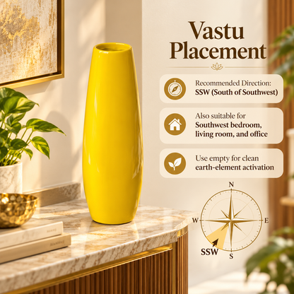 Yellow Resin Vase Sculpture Vastu Remedy for Financial Stability, and Expenditure Control for SSW Direction Placement in Home, Office and Living Spaces | 8 x 37 cm | 600 gm