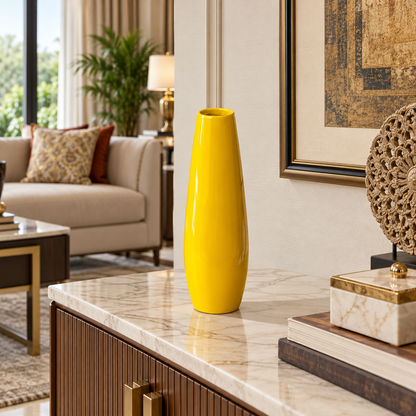 Yellow Resin Vase Sculpture Vastu Remedy for Financial Stability, and Expenditure Control for SSW Direction Placement in Home, Office and Living Spaces | 8 x 37 cm | 600 gm