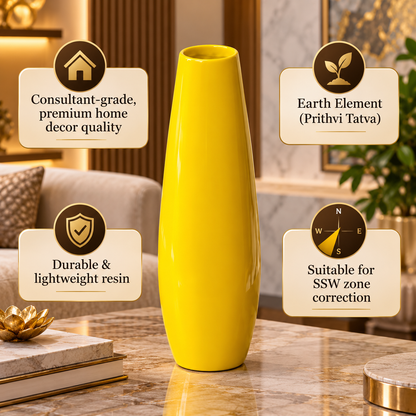 Yellow Resin Vase Sculpture Vastu Remedy for Financial Stability, and Expenditure Control for SSW Direction Placement in Home, Office and Living Spaces | 8 x 37 cm | 600 gm